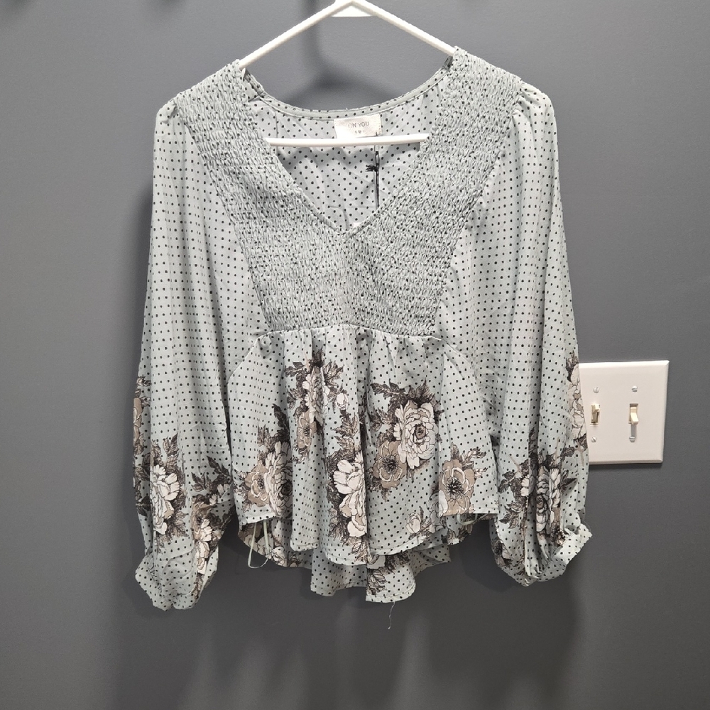 Elegant Floral Polka Dot Blouse